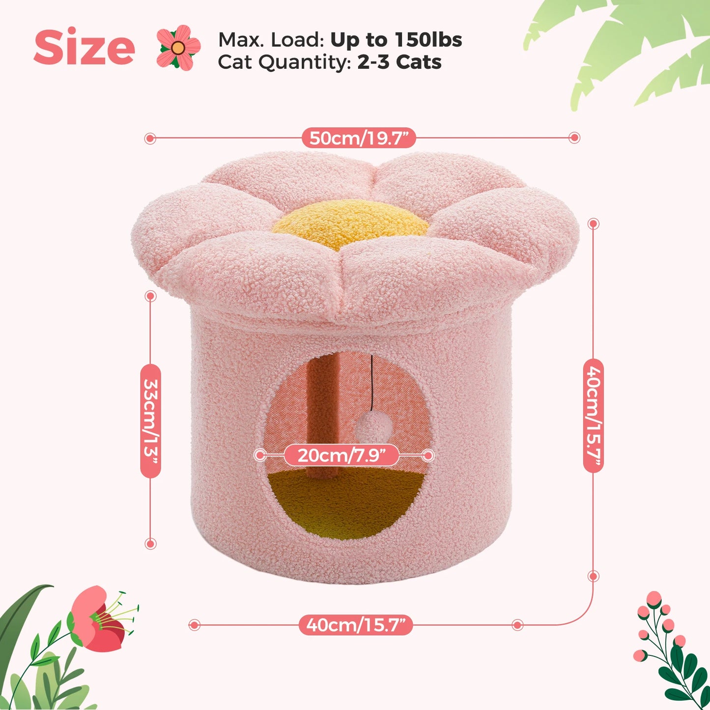 Cat Beds for Indoor Cats Large Cat House with Removable Flower Cat Bed Cute Cat Cave Hideaway Indoor Cat Condo