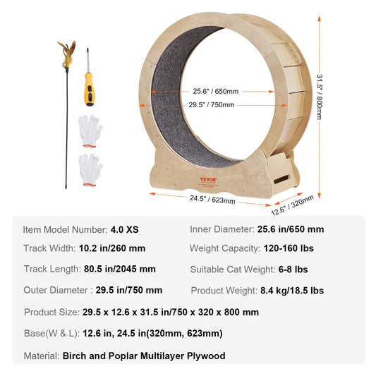 VEVOR Cat Exercise Wheel Natural Wood Silent Running Toy - The Paw Tech