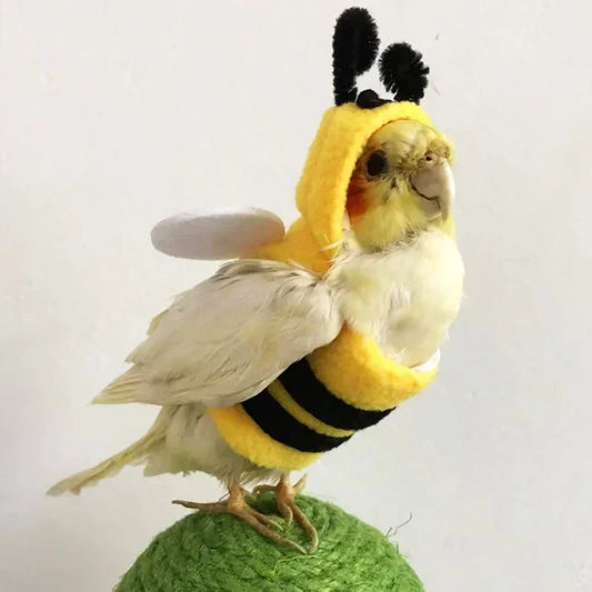 Funny Bee Shaped Birds Clothes Flying Suit Parrots Costume Cosplay Winter Warm Hat Hooded Pet Accessories for Parakeet Cockatiel - The Paw Tech