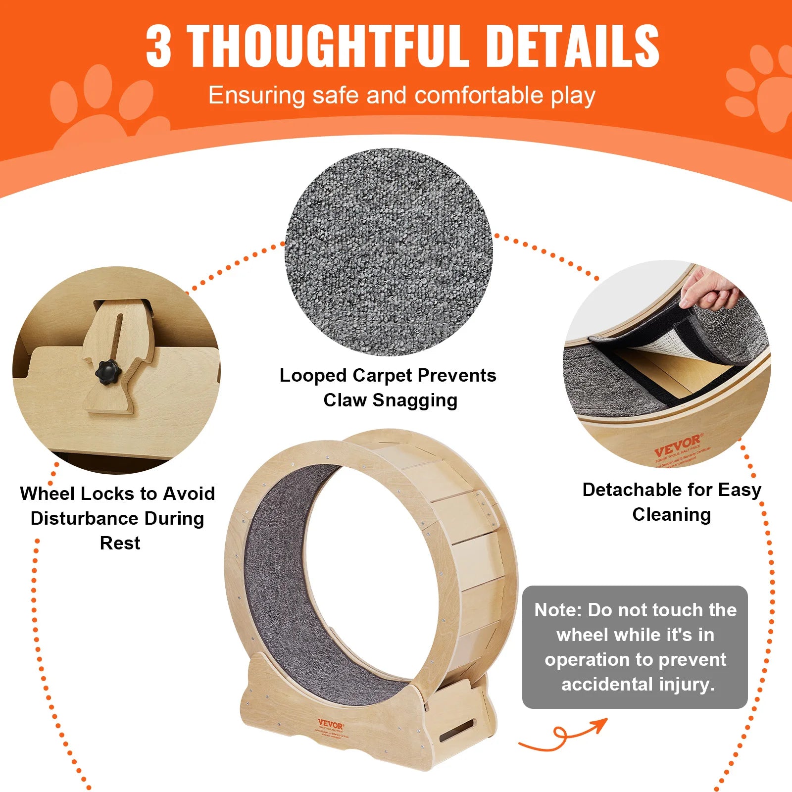 VEVOR Cat Exercise Wheel Natural Wood Silent Running Toy - The Paw Tech
