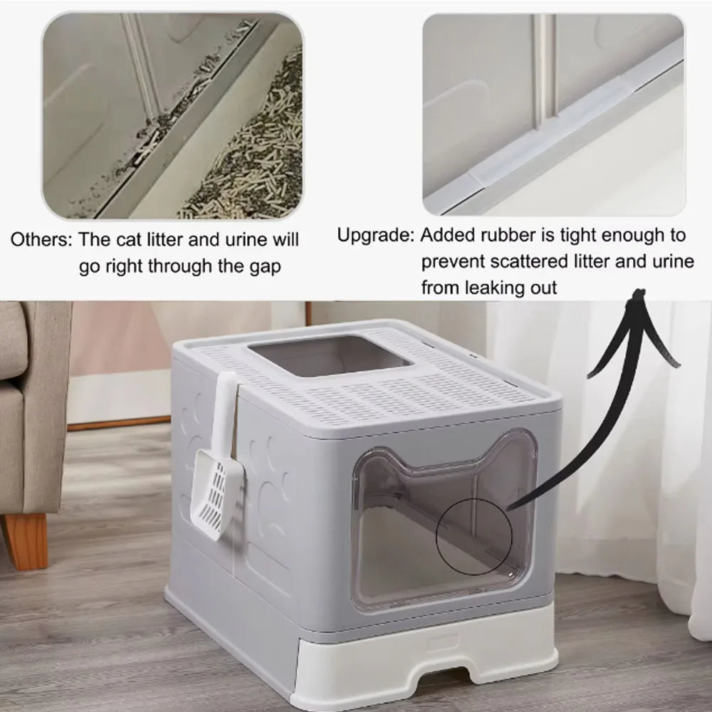 Convenient Foldable Litter Box Drawer Design with Scooper for Easy Cat Waste Management - The Paw Tech