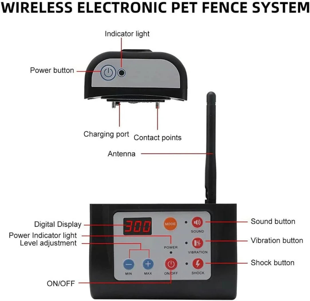 Wireless Dog Fence Electric Pet Containment System Shock Collars For 3 Dogs - The Paw Tech