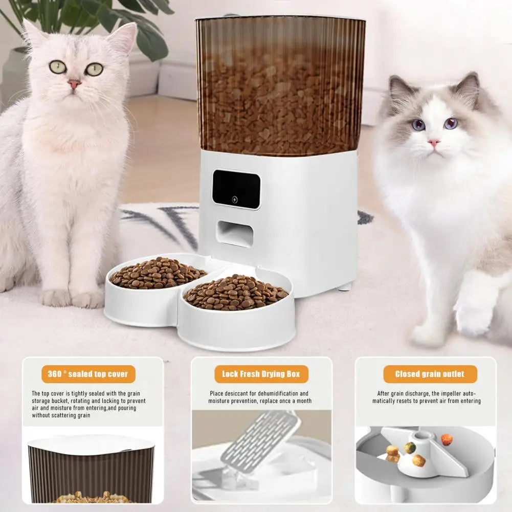 Smart Pet Feeder with Dual Bowls and 5L Transparent Storage WiFi App Control for Automatic Timed Dispensing for Cats and Dogs - The Paw Tech
