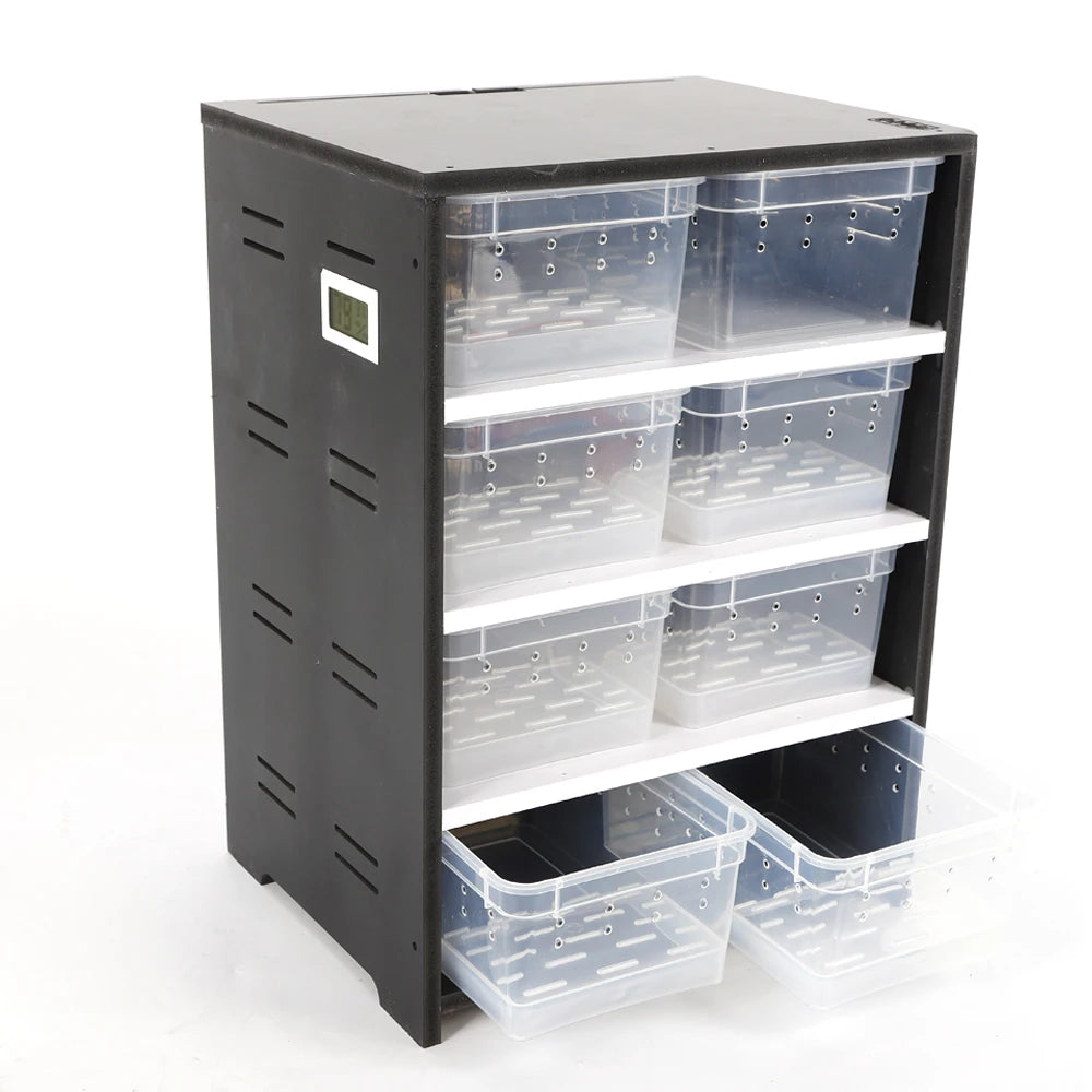 Multi-Layer Acrylic Reptile Breeding Cabinet with 13W Heating Pad, Hygrometer, 8 Transparent Breeding Boxes for Pet Housing - The Paw Tech