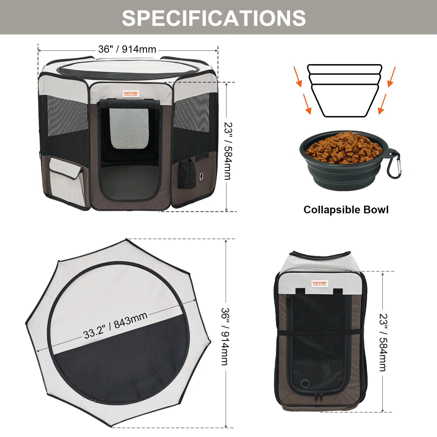VEVOR Portable Foldable Pet Playpen Tent Crate Kennel Waterproof Puppy Shelter for Dog Cat Cages Indoor Outdoor Travel Camping