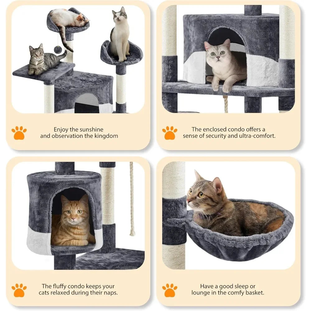 79 Inch Multi Level Cat Tree Indoor Cat Tower with Sisal Covered Scratching Posts Plush Perches and Condo for Kittens Cats and Pets