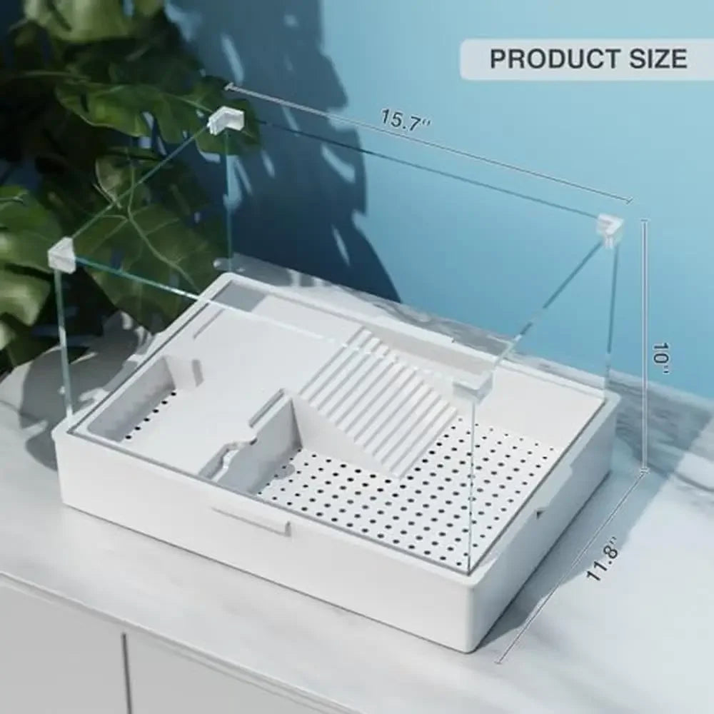 Reptile Tank Aquarium Terrapin Lake 15 Gallons Acrylic Habitat with Water Pump 360° Panoramic View Separated Design Translucent - The Paw Tech