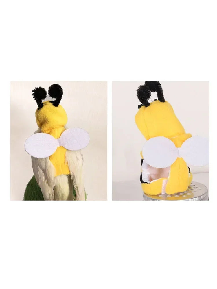 Funny Bee Shaped Birds Clothes Flying Suit Parrots Costume Cosplay Winter Warm Hat Hooded Pet Accessories for Parakeet Cockatiel - The Paw Tech