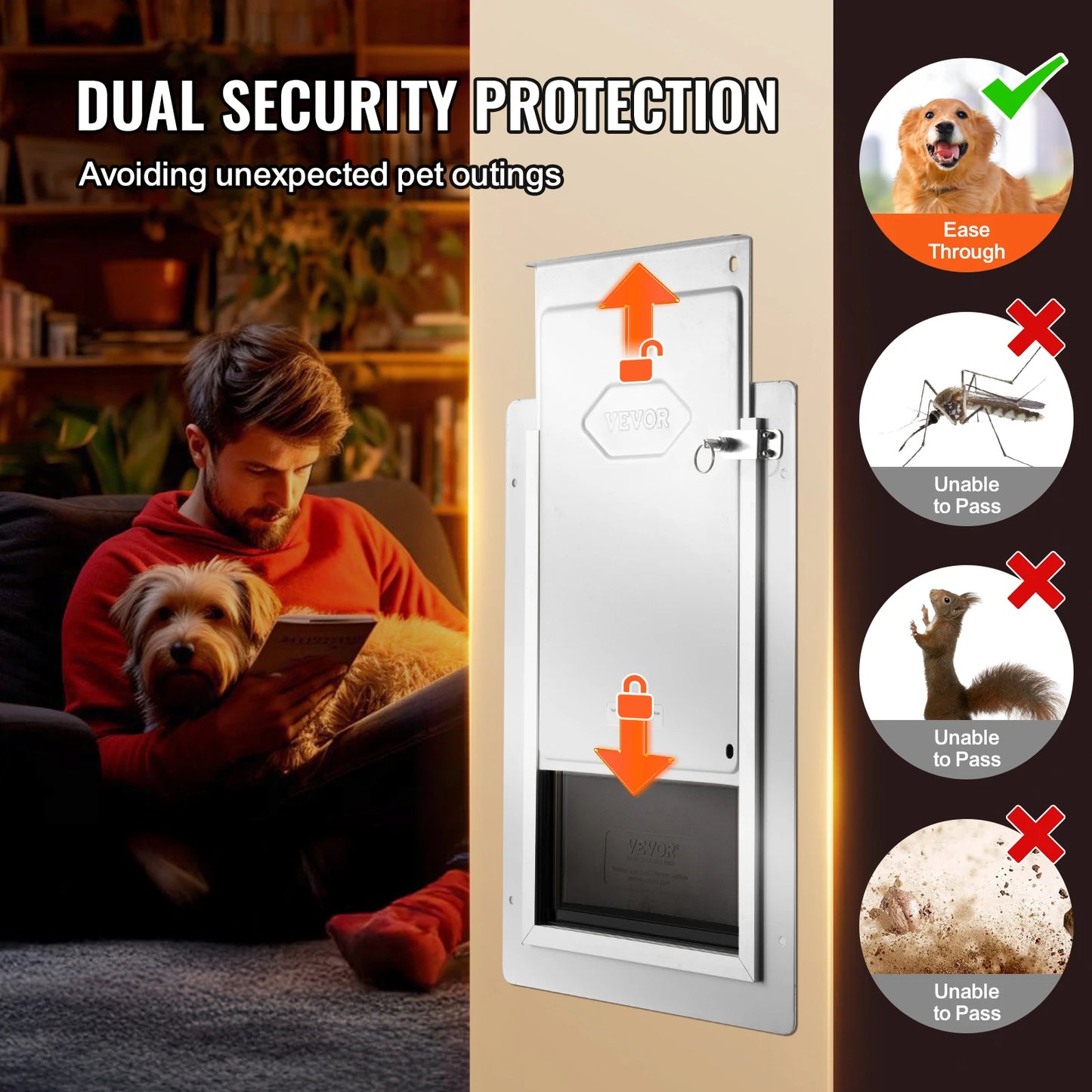 SucceBuy Pet Door Metal Frame with Lock and 3-Flap System Weatherproof Doggy Door Easy to Install in Interior or Exterior Walls