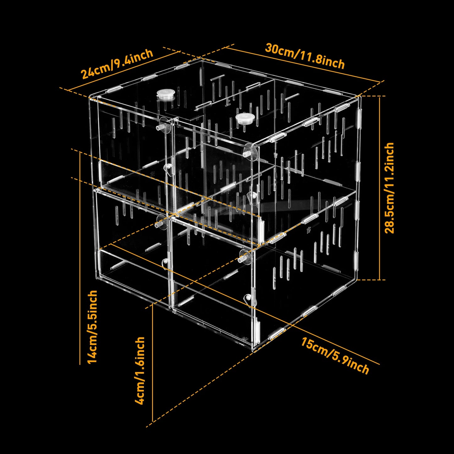 4 Grids Acrylic Pet Reptile Cage Breeding Box Terrarium Lizard Insect Climbing Spider Snake Tank Clear - The Paw Tech