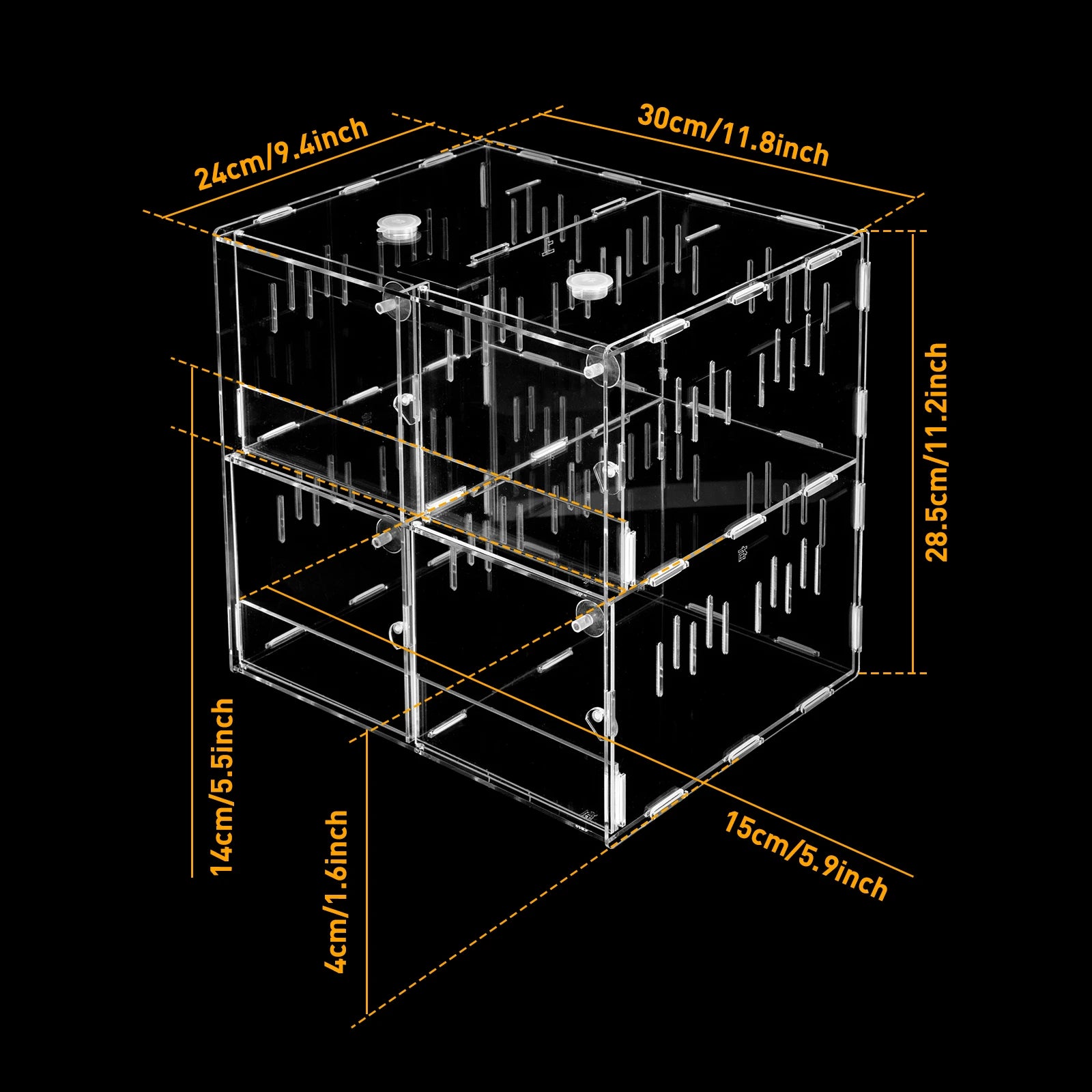 4 Grids Acrylic Pet Reptile Cage Breeding Box Terrarium Lizard Insect Climbing Spider Snake Tank Clear - The Paw Tech