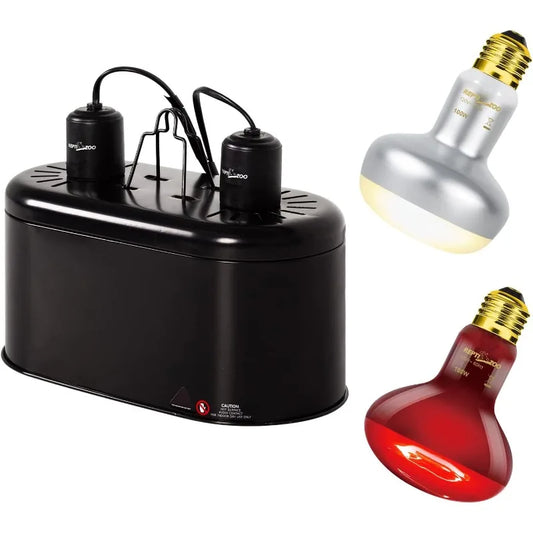 Reptile Dual Lamp Fixture Heat Lamp Bulb Combo Pack Includes 100W UVA Daylight Heating Lamp and 100W Infrared Heat Emit