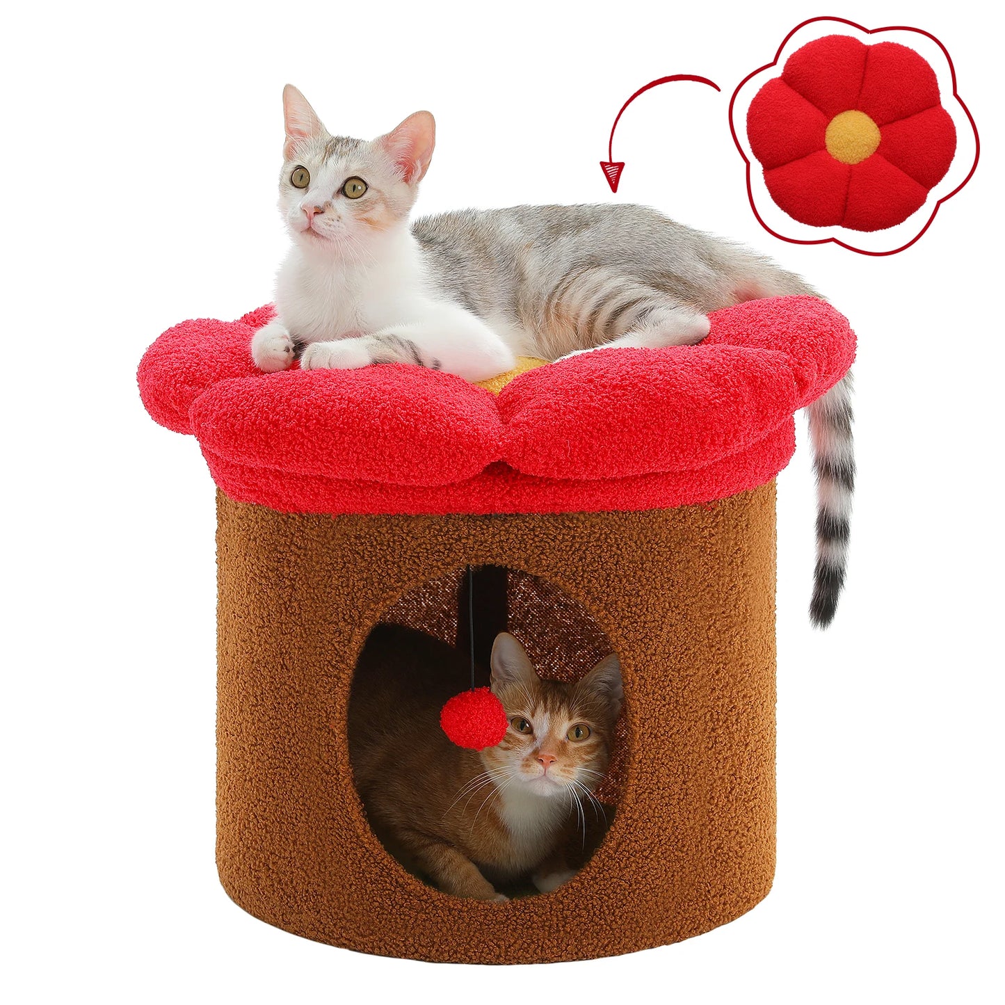 Cat Beds for Indoor Cats Large Cat House with Removable Flower Cat Bed Cute Cat Cave Hideaway Indoor Cat Condo