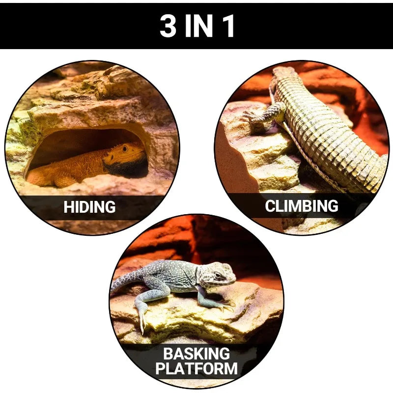 Reptile Hideout Cave Reptile Habitat Tank Decor Terrarium Accessories for Bearded Dragon Leopard Gecko Lizards Turtle - The Paw Tech