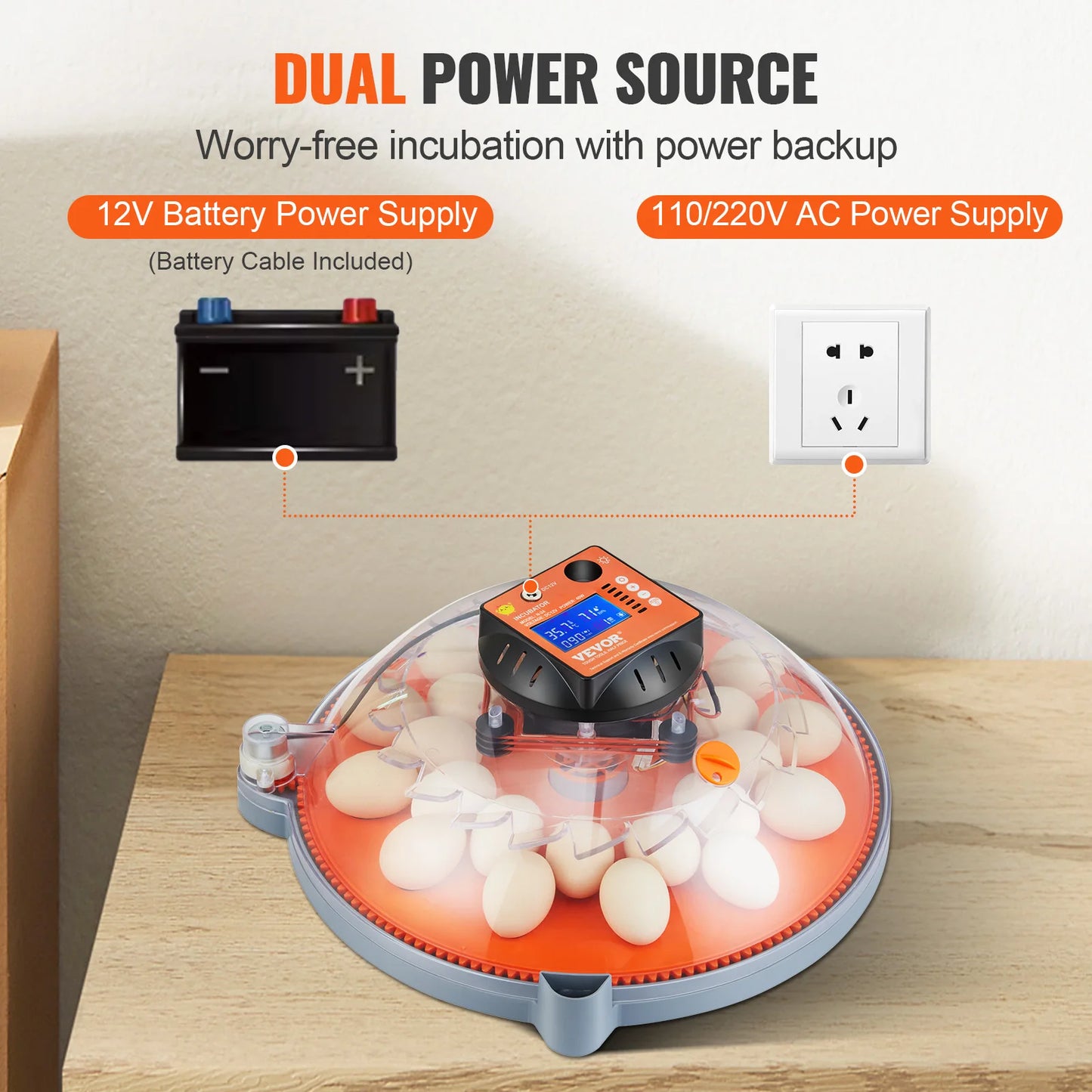 VEVOR 12/24/48 Egg Incubator Automatic Turner Poultry Hatcher with Temperature Humidity Control for Chicken Duck Hatching Eggs