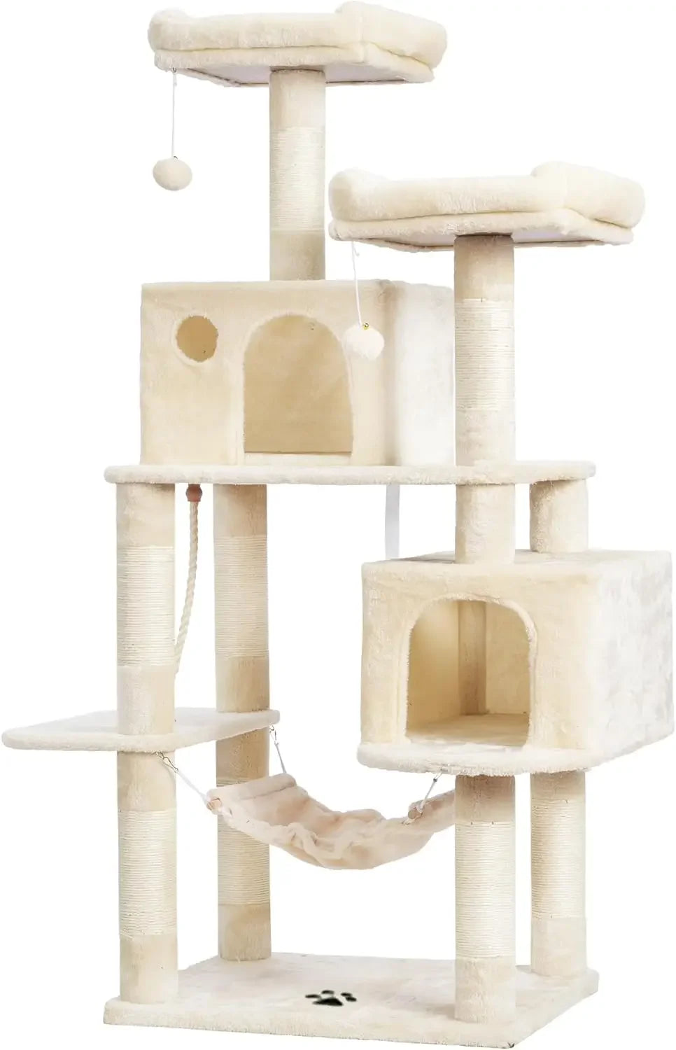 Large Multi-Level Cat Tree Condo Furniture with Sisal Covered Scratching Posts Two Bigger Plush Condos Perch Hammock for Kittens - The Paw Tech