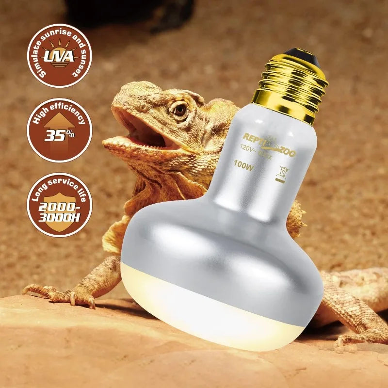 Reptile Dual Lamp Fixture Heat Lamp Bulb Combo Pack Includes 100W UVA Daylight Heating Lamp and 100W Infrared Heat Emit - The Paw Tech