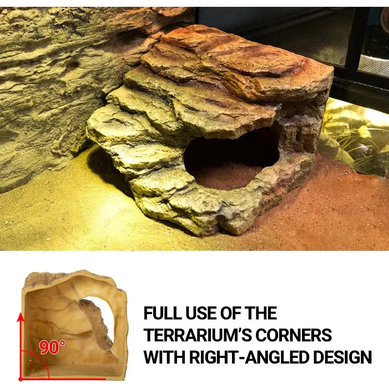 Reptile Hideout Cave Reptile Habitat Tank Decor Terrarium Accessories for Bearded Dragon Leopard Gecko Lizards Turtle - The Paw Tech