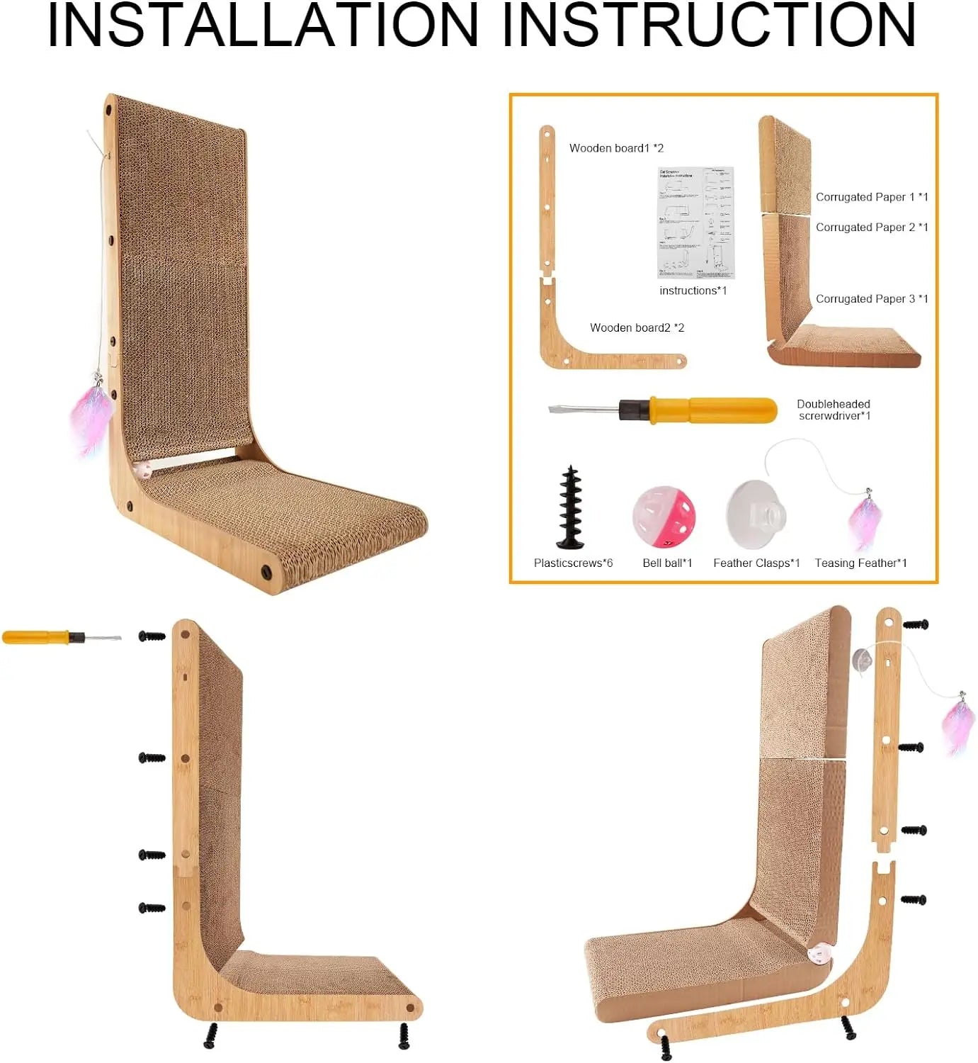 L Shape Cat Scratcher 23.6 Inch Cat Scratchers for Indoor Cats Furniture Protection Cardboard Cat Scratching Pad - The Paw Tech