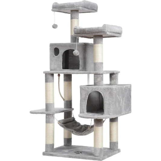 Large Multi-Level Cat Tree Condo Furniture with Sisal Covered Scratching Posts Two Bigger Plush Condos Perch Hammock for Kittens - The Paw Tech