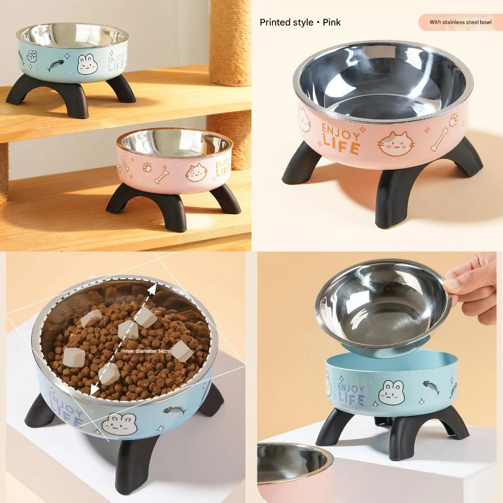 Elevated Pet Bowl for Puppies & Kittens Non Slip Stainless Steel Cat & Dog Food Dish with Neck Support, Anti Tip Design