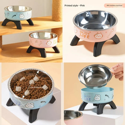 Elevated Pet Bowl for Puppies & Kittens Non Slip Stainless Steel Cat & Dog Food Dish with Neck Support, Anti Tip Design