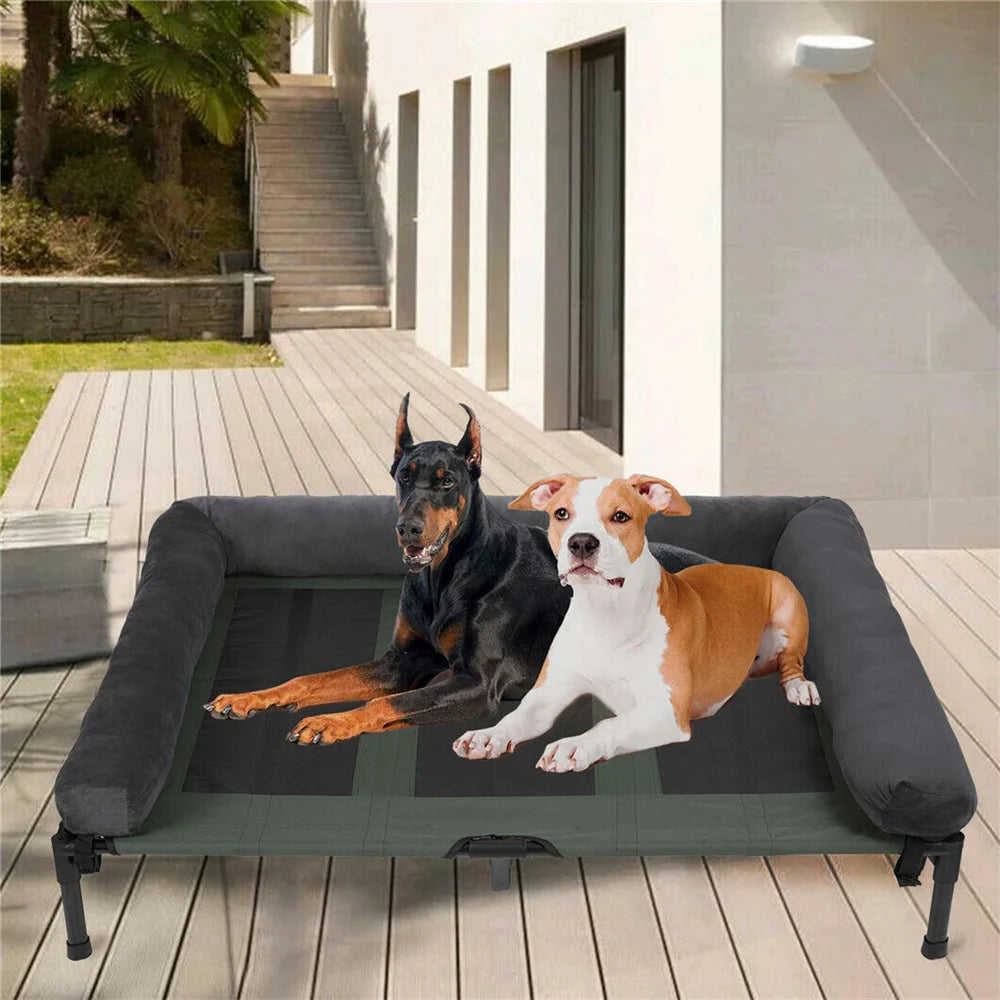 XXL XL Large Dog Bed Outdoor Raised Dog Bed with Cooling Breathable Mat and Soft Plush Mat for Pets and Puppies