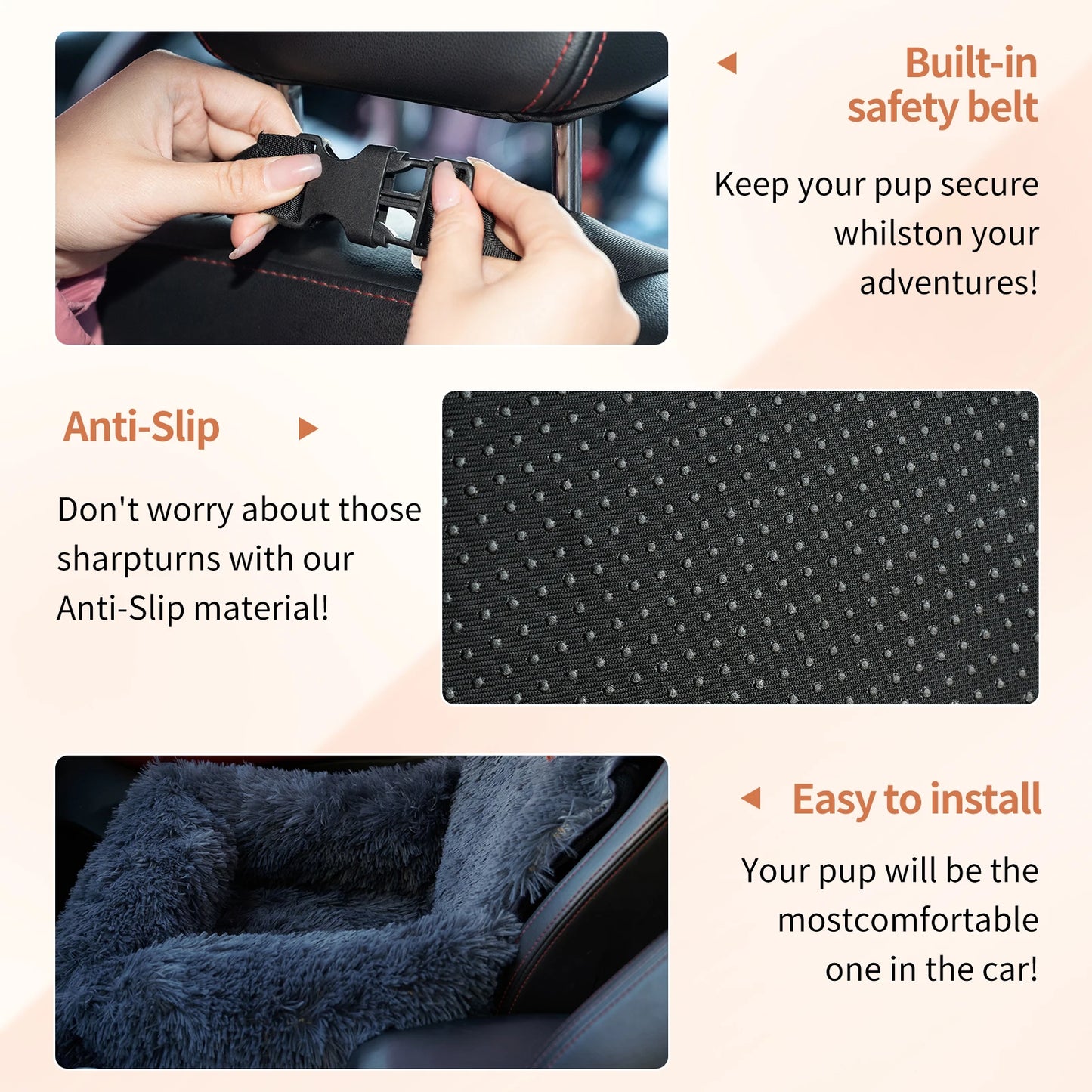 Dog Car Seat for Large Dogs Two Dogs Car Back Seats Travel Pet Booster Belt Washable Long Plush Safety Car Sofa Pet Supplies