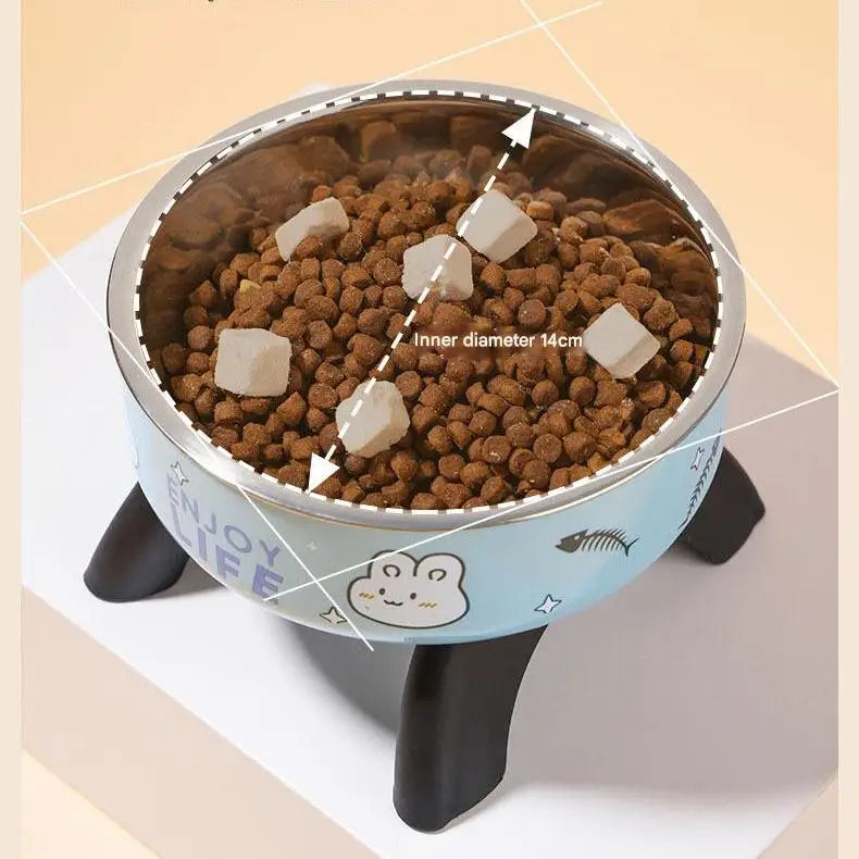 Elevated Pet Bowl for Puppies & Kittens Non Slip Stainless Steel Cat & Dog Food Dish with Neck Support, Anti Tip Design