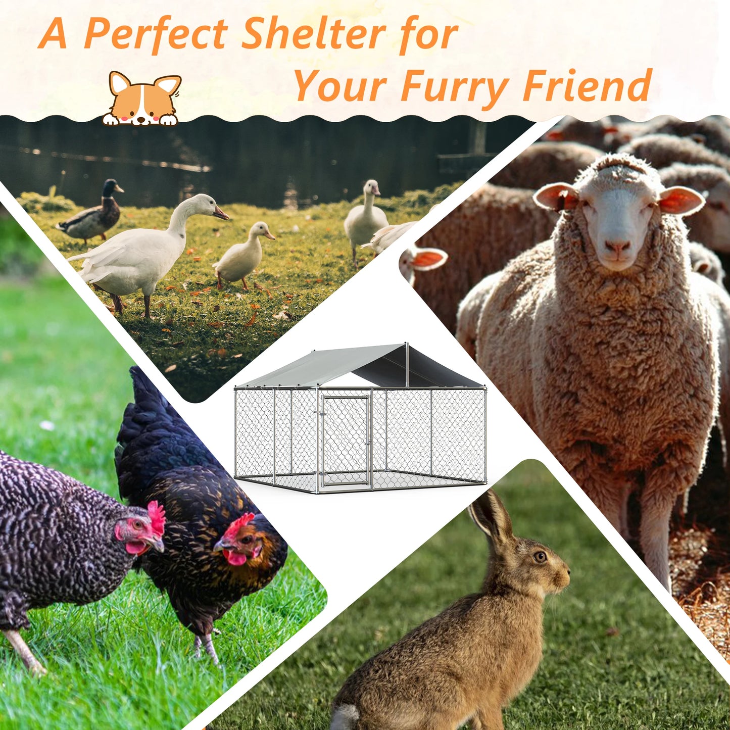 7.5x7.5 Feet Outdoor Dog Kennel Large Heavy Duty Shade Dog Pen Playpen Pet Dog Run Enclosure