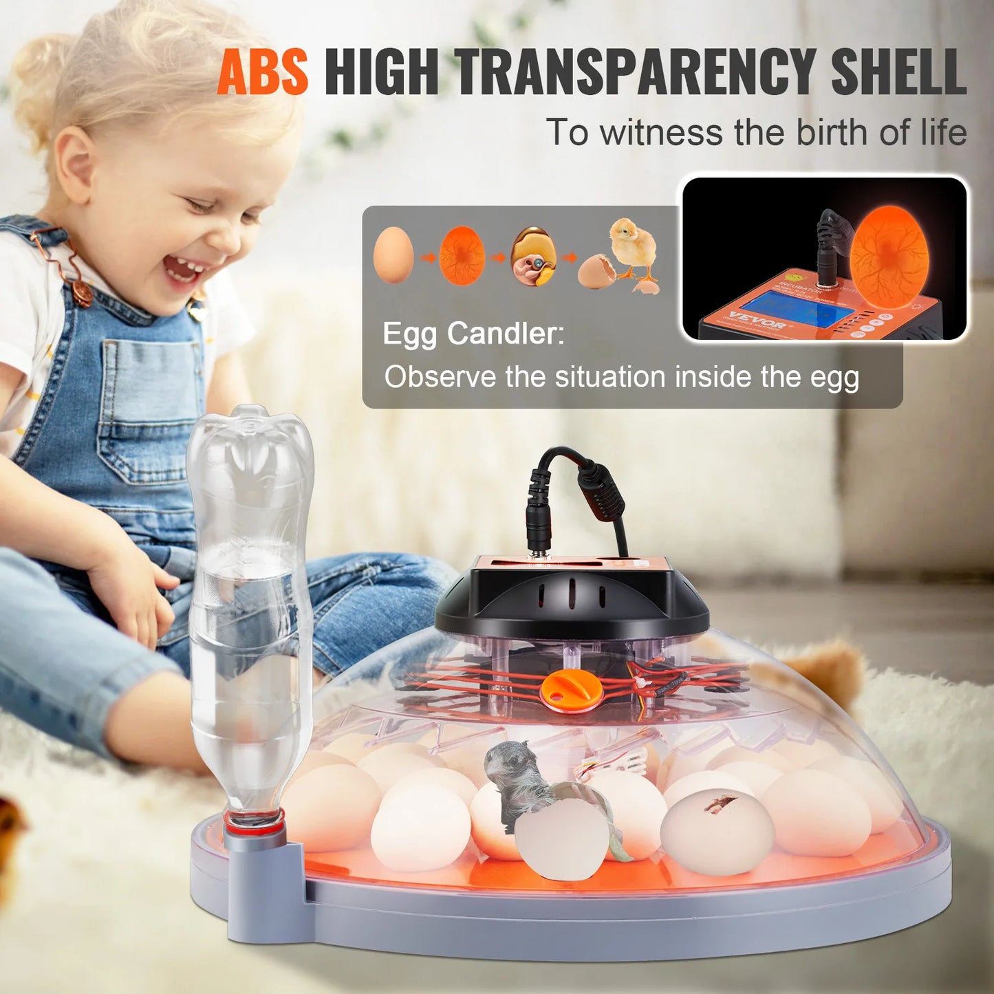 VEVOR 12/24/48 Egg Incubator Automatic Turner Poultry Hatcher with Temperature Humidity Control for Chicken Duck Hatching Eggs