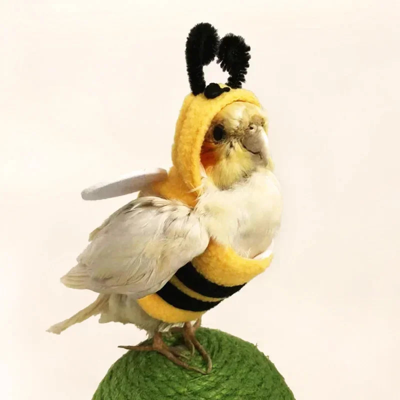 Funny Bee Shaped Birds Clothes Flying Suit Parrots Costume Cosplay Winter Warm Hat Hooded Pet Accessories for Parakeet Cockatiel - The Paw Tech