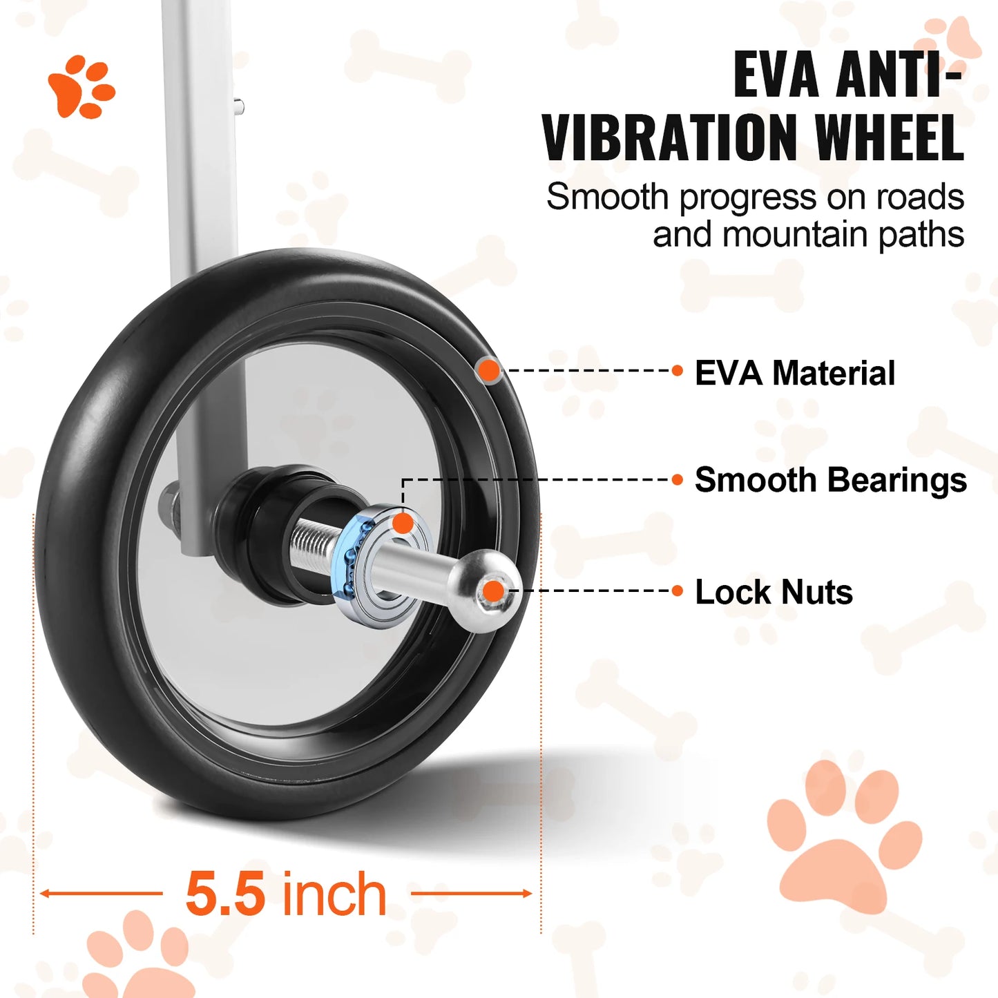 VEVOR 2 Wheels Dog Wheelchair for Back Legs Pet Cart for Injured Disabled Paralysis Hind Limb Weak Pets