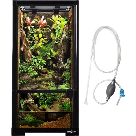 Hot Sale.15 Gallon Full Glass Reptile Terrarium 12" x 12" x 24" Knock-Down Glass Tank and Siphon Gravel Cleaner Se