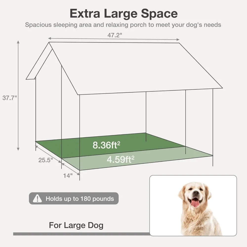 Outdoor Weatherproof Dog House Easy to Assemble Puppy Shelter with All Around Iron Frame and Fir Wood Ideal for Large Dogs - The Paw Tech