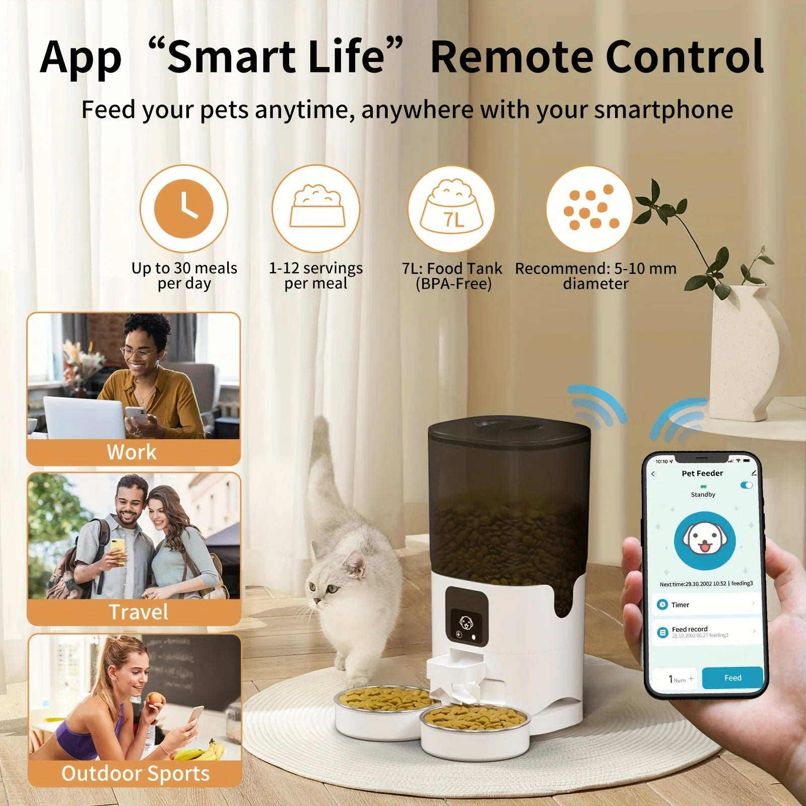 PAPIFEED Smart Automatic Cat and Dog Food Dispenser 7L Large Capacity WiFi Connected Timer Dosing - The Paw Tech
