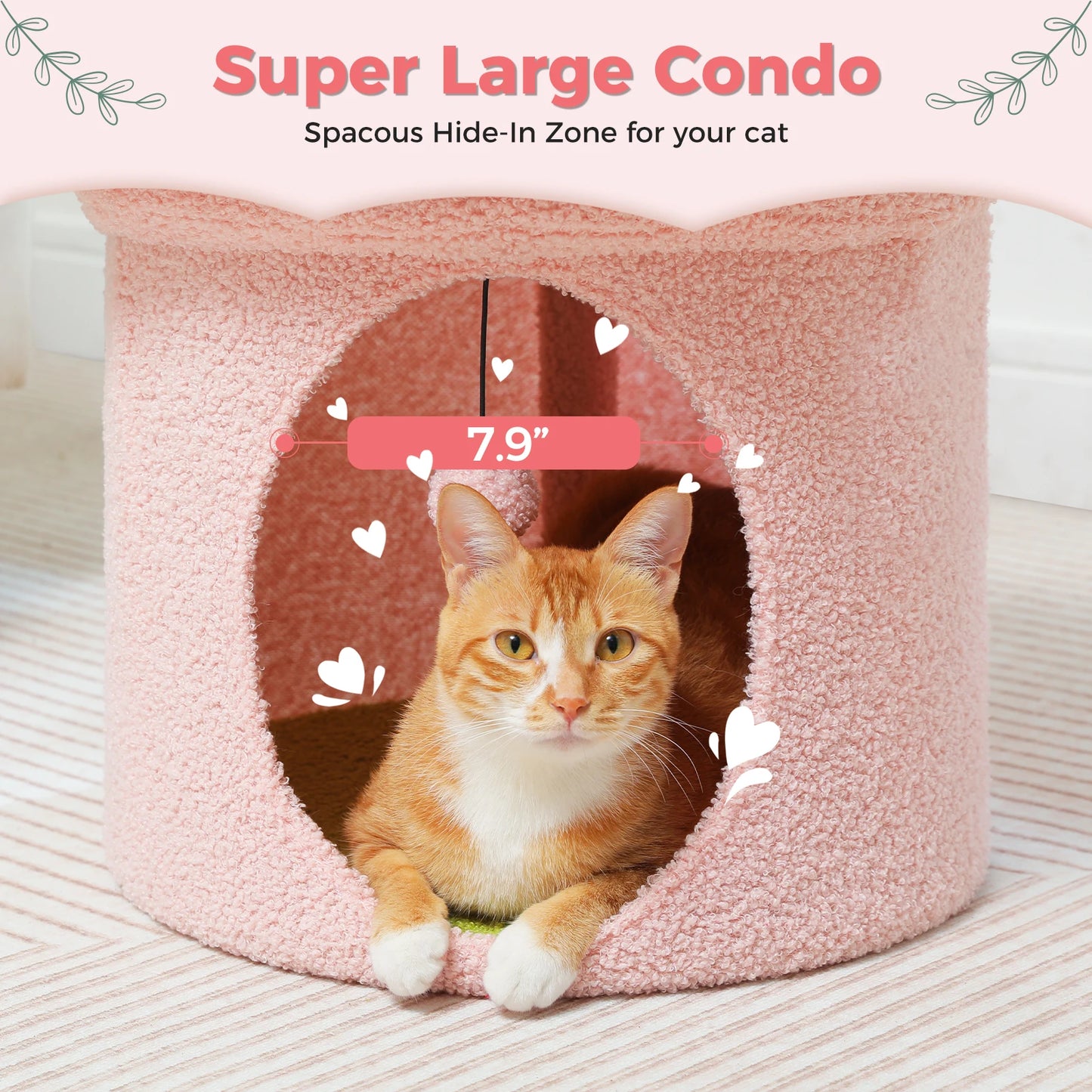 Cat Beds for Indoor Cats Large Cat House with Removable Flower Cat Bed Cute Cat Cave Hideaway Indoor Cat Condo