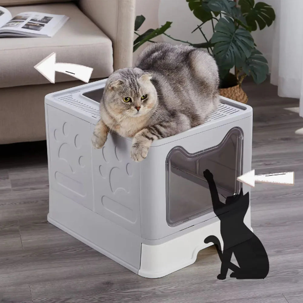 Convenient Foldable Litter Box Drawer Design with Scooper for Easy Cat Waste Management - The Paw Tech
