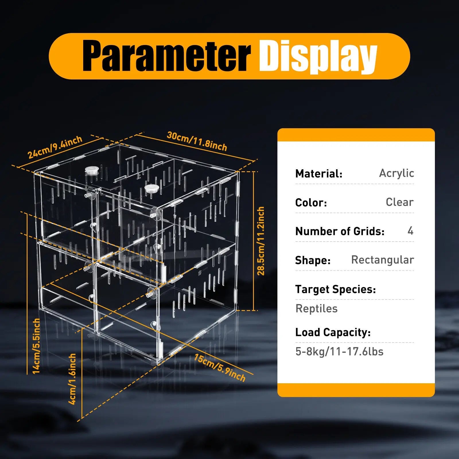 4 Grids Acrylic Pet Reptile Cage Breeding Box Terrarium Lizard Insect Climbing Spider Snake Tank Clear - The Paw Tech