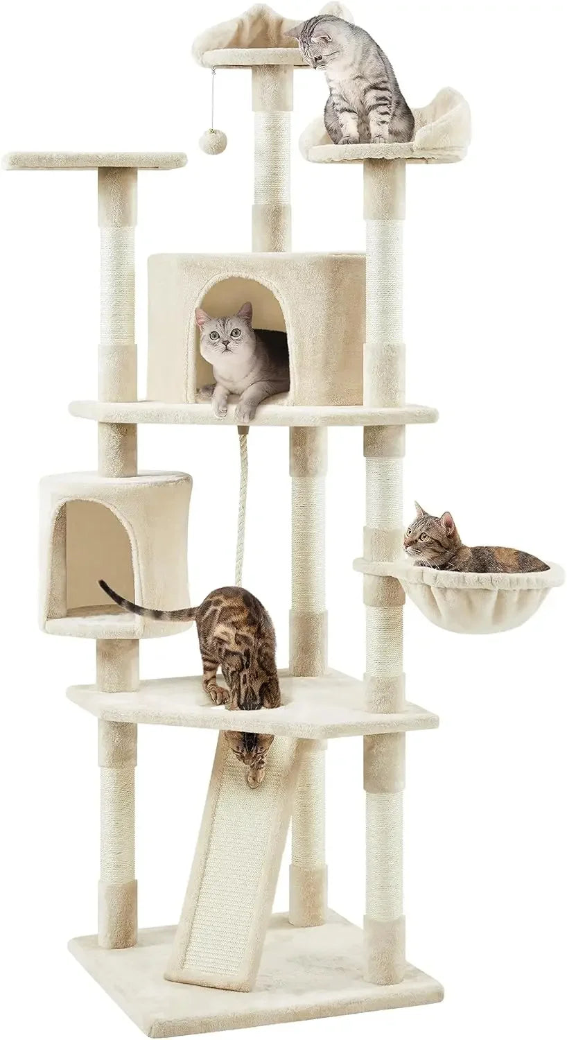 79 Inch Multi Level Cat Tree Indoor Cat Tower with Sisal Covered Scratching Posts Plush Perches and Condo for Kittens Cats and Pets