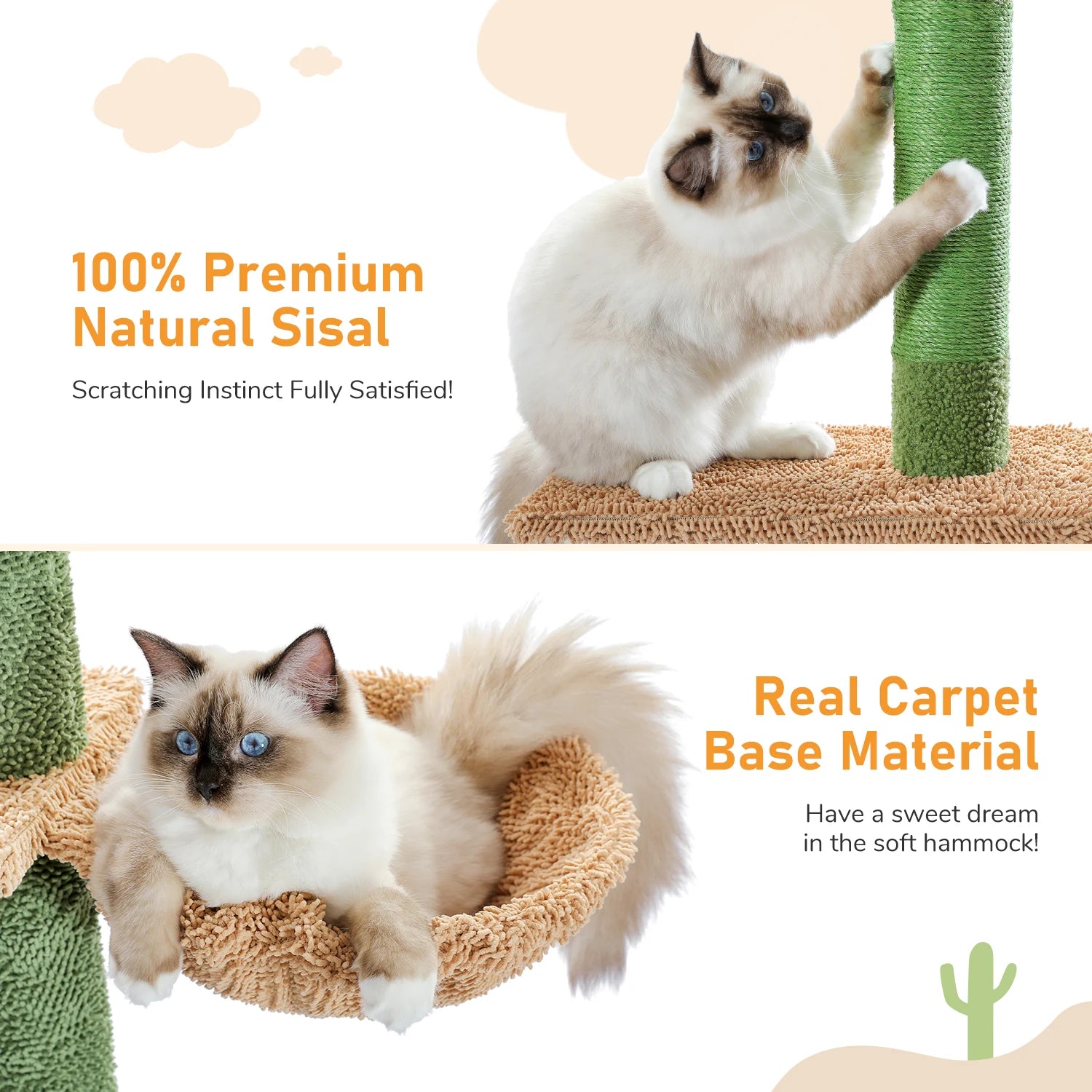 Cat Tree 5 Tier Floor to Ceiling Cat Tower Cactus Tall Climbing Tree with Scratching Post Hammock and Dangling Ball for Indoor Cats - The Paw Tech