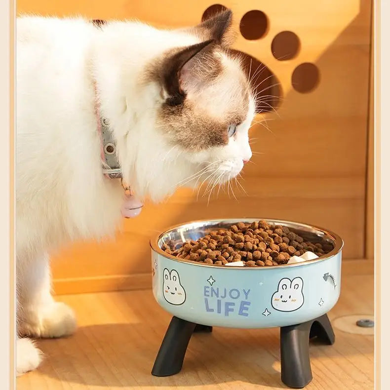 Elevated Pet Bowl for Puppies & Kittens Non Slip Stainless Steel Cat & Dog Food Dish with Neck Support, Anti Tip Design