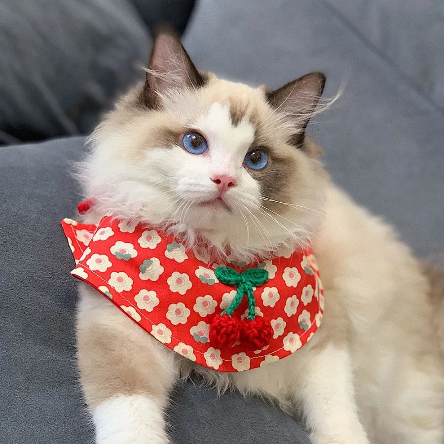 Small Dog Cat Cute Cherry Bibs Scarf Pet Bandana Neckerchief Accessories Red - The Paw Tech