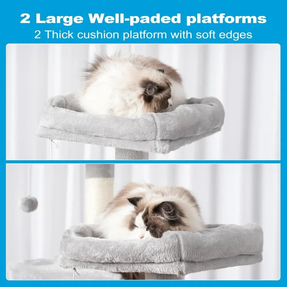 Large Multi-Level Cat Tree Condo Furniture with Sisal Covered Scratching Posts Two Bigger Plush Condos Perch Hammock for Kittens - The Paw Tech