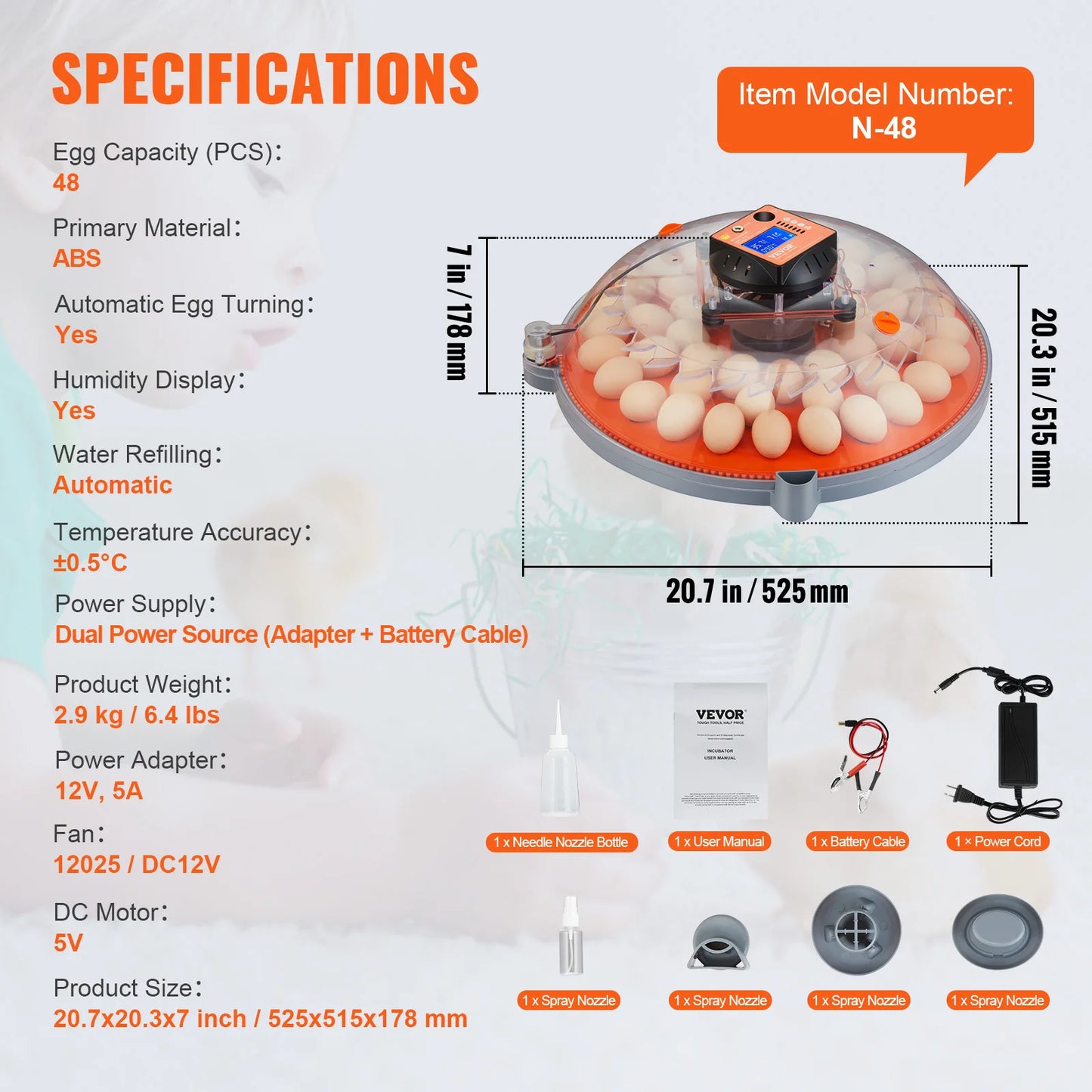 VEVOR 12/24/48 Egg Incubator Automatic Turner Poultry Hatcher with Temperature Humidity Control for Chicken Duck Hatching Eggs