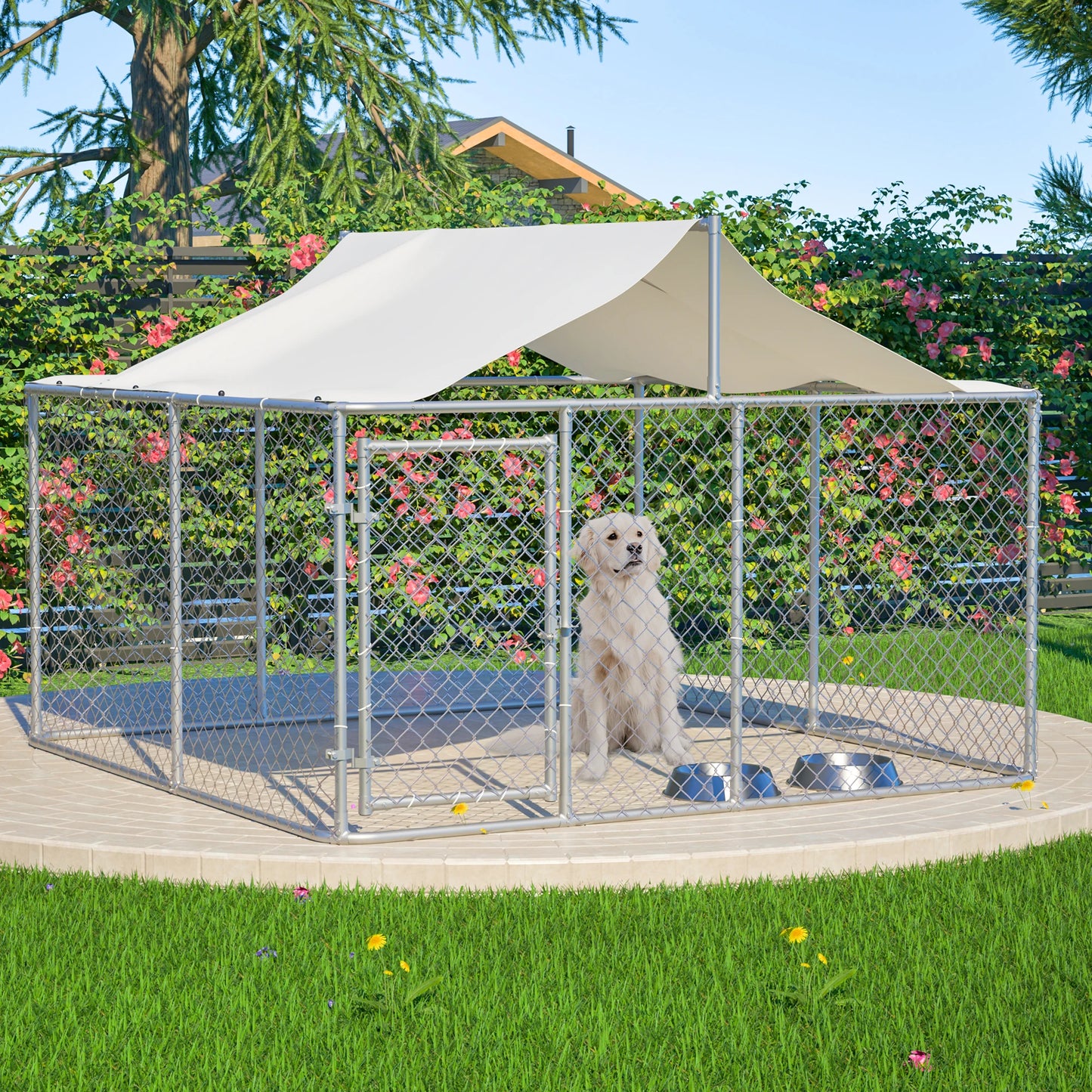 7.5x7.5 Feet Outdoor Dog Kennel Large Heavy Duty Shade Dog Pen Playpen Pet Dog Run Enclosure