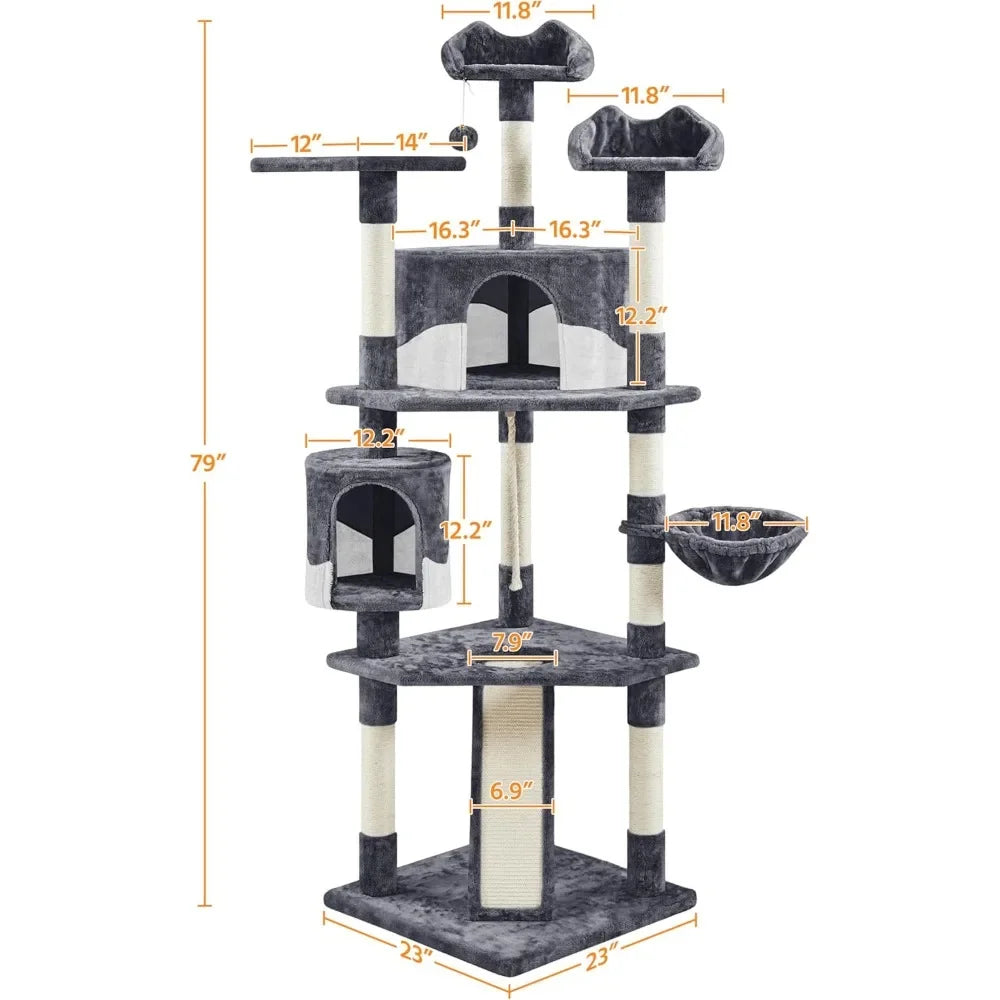 79 Inch Multi Level Cat Tree Indoor Cat Tower with Sisal Covered Scratching Posts Plush Perches and Condo for Kittens Cats and Pets