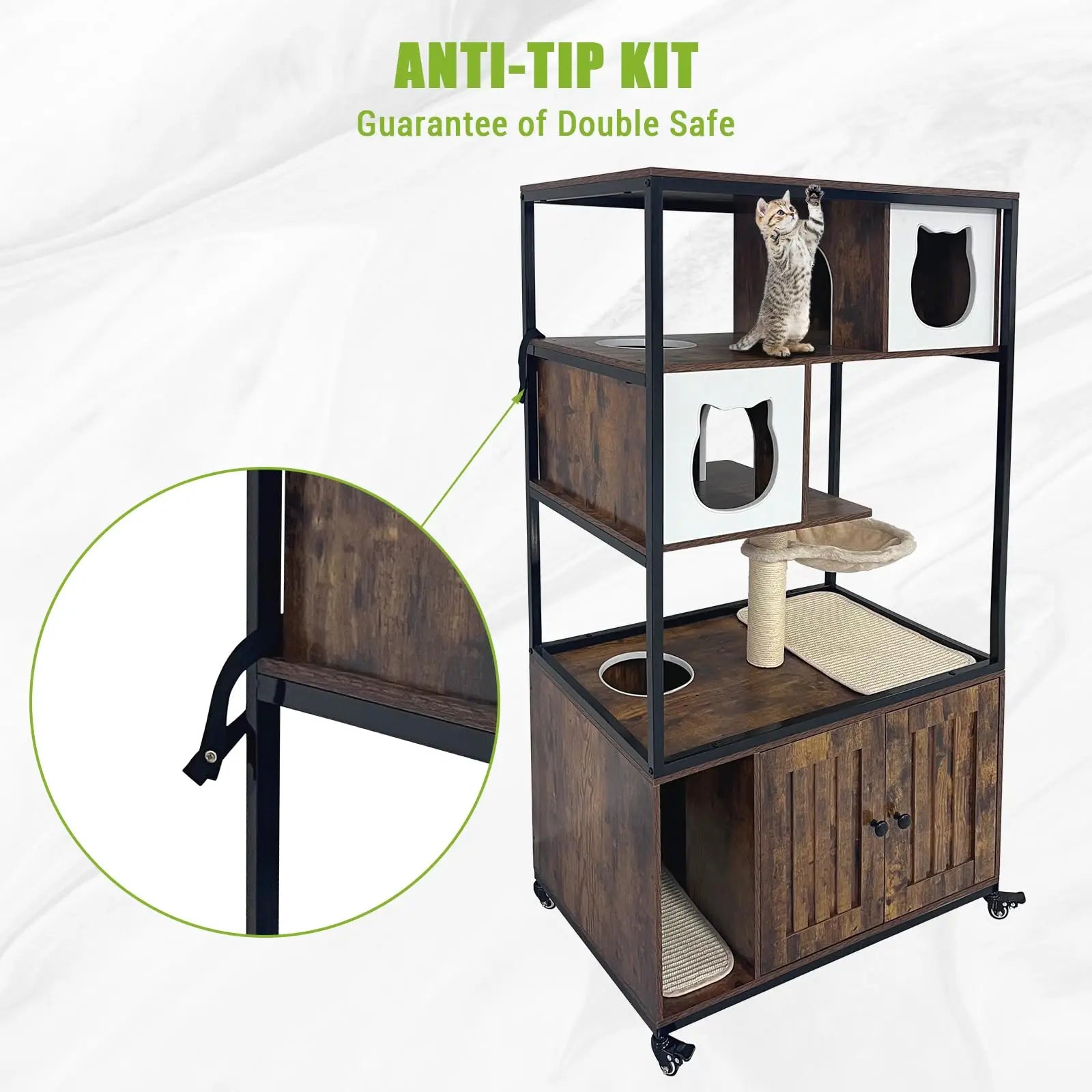 Cat Litter Box Enclosure, Wooden Cat House On Wheels - The Paw Tech