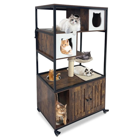 Cat Litter Box Enclosure, Wooden Cat House On Wheels - The Paw Tech
