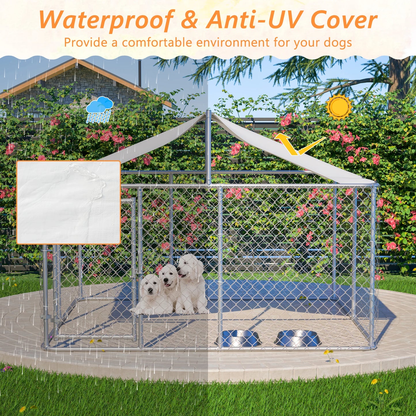 7.5x7.5 Feet Outdoor Dog Kennel Large Heavy Duty Shade Dog Pen Playpen Pet Dog Run Enclosure
